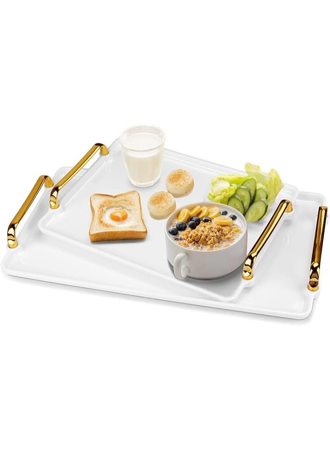 DUNISO 2 Pcs Serving Tray with Handles，Plastic Serving Trays for Breakfast，Kitchen Tray for Food Serving，Modern Nordic Style, Sturdy and Durable，for Kitchen, Restaurant, Weddings, and Banquets - Image 1