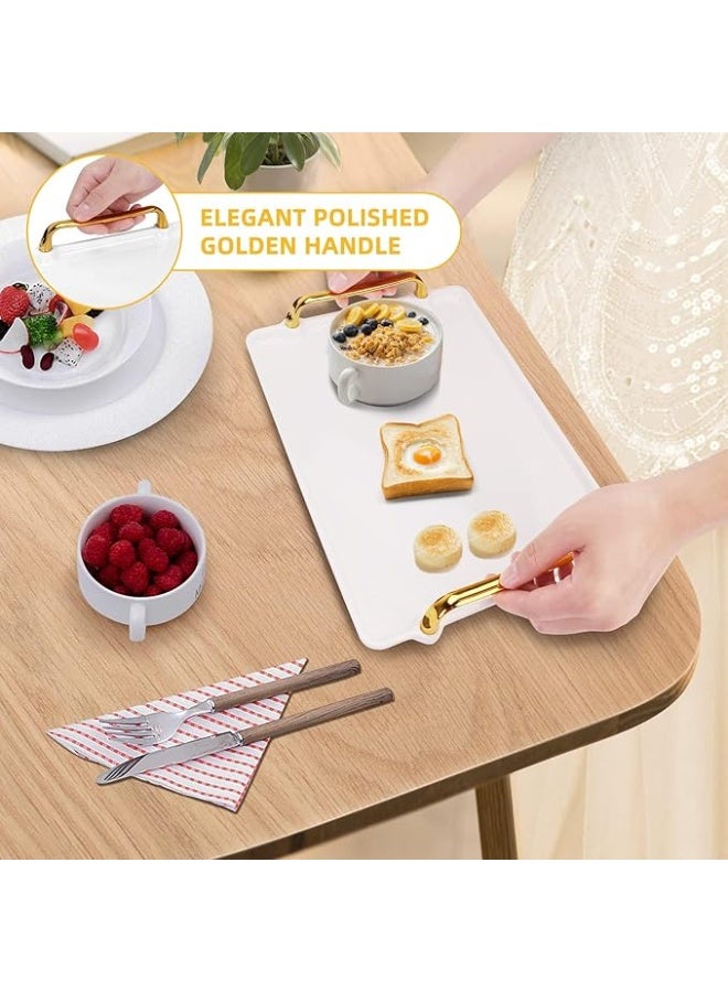 DUNISO 2 Pcs Serving Tray with Handles，Plastic Serving Trays for Breakfast，Kitchen Tray for Food Serving，Modern Nordic Style, Sturdy and Durable，for Kitchen, Restaurant, Weddings, and Banquets - Image 2