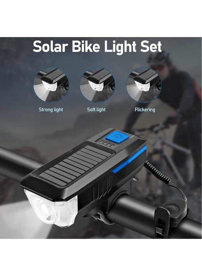 Arabest Rechargeable Solar Bike Lights, Night Ultra Bright Bicycle Lights Headlight and Back Taillight with Electric Bell, Easy to Install Waterproof, Road and Mountain LED Bike Lights (Blue)  - Image 3
