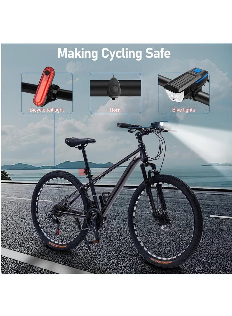 Arabest Rechargeable Solar Bike Lights, Night Ultra Bright Bicycle Lights Headlight and Back Taillight with Electric Bell, Easy to Install Waterproof, Road and Mountain LED Bike Lights (Blue)  - Image 2