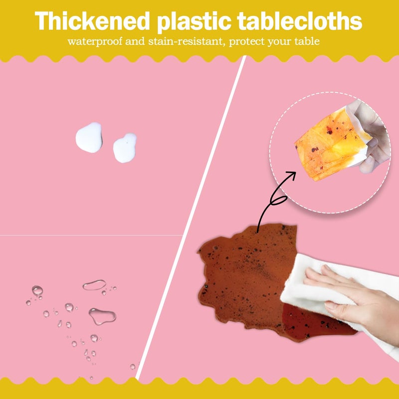 tujol Pink 6 Pack Plastic Table Cloth 54" x 108", Disposable Tablecloths Rectangle Table Cover, Plastic Tablecloths for Parties - Image 3