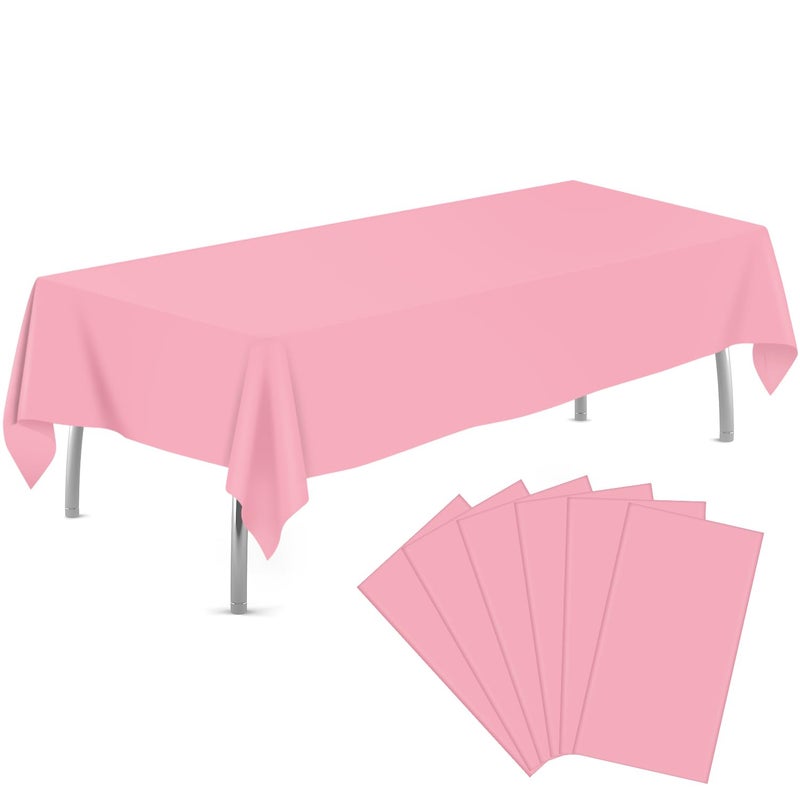 tujol Pink 6 Pack Plastic Table Cloth 54" x 108", Disposable Tablecloths Rectangle Table Cover, Plastic Tablecloths for Parties - Image 1