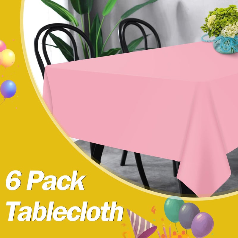 tujol Pink 6 Pack Plastic Table Cloth 54" x 108", Disposable Tablecloths Rectangle Table Cover, Plastic Tablecloths for Parties - Image 5