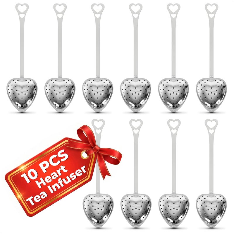 KETAR 10 Pcs Heart Tea Infuser for Loose Leaf Tea Steeper â€“ Rust-Resistant Stainless Steel Strainers with Secure Clasp, Easy Brewing Design, Keeps Loose Leaves Contained | Suitable for Parties & Gifting - Image 1