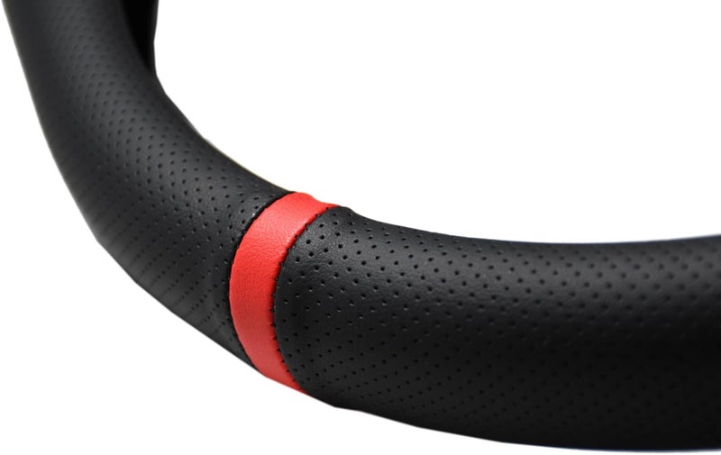 PartsTo Quick Install Sporty Perforated Nappa Leather Steering Wheel Cover with Red Circular Stripe Trim Universal fit Any 14½ to 15 inches Car Pickup SUV 14.5 to 15 inches SW - Image 5