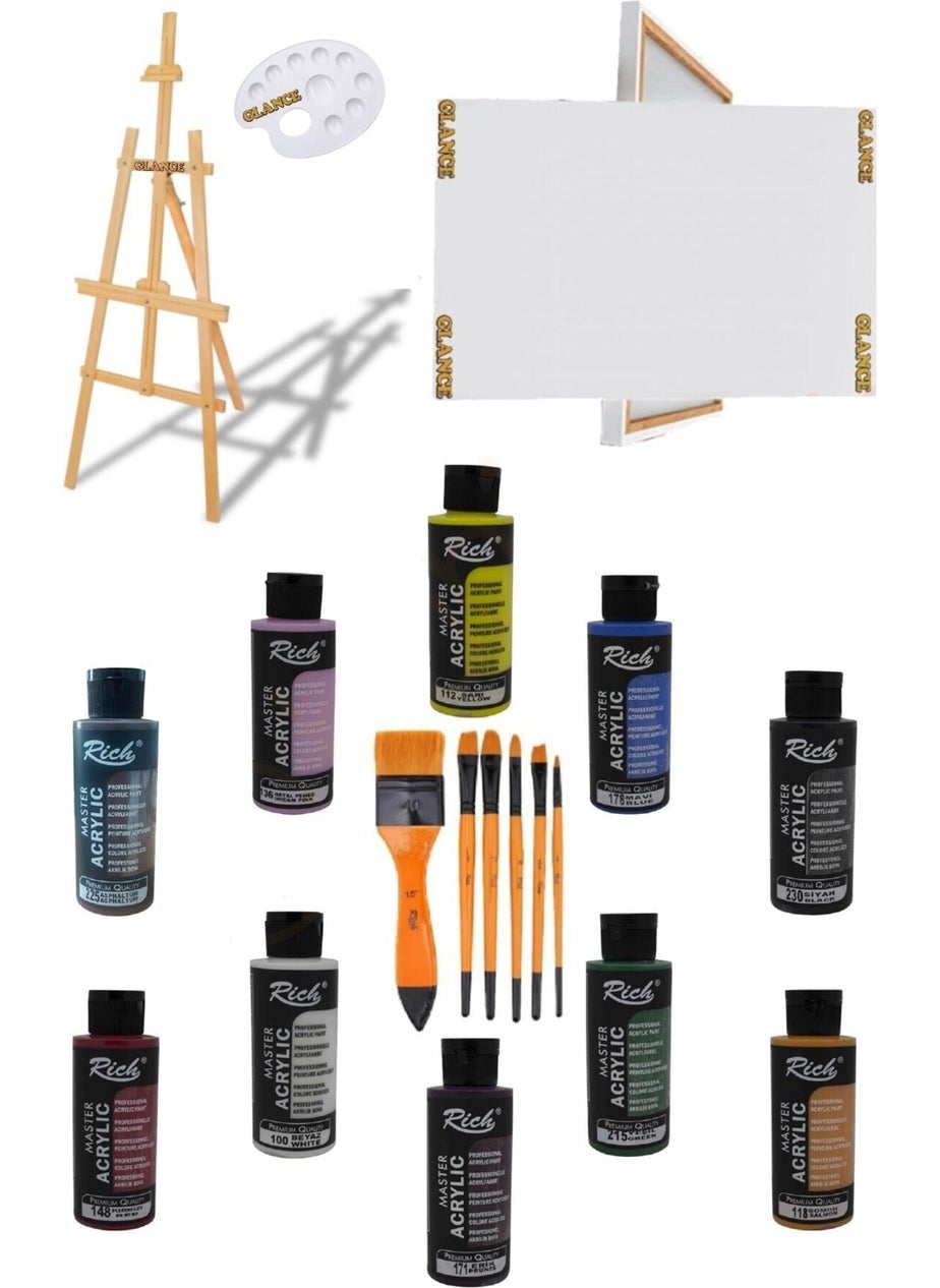Glance Standing Easel+50X70 CANVAS10-Rich ACRYLIC120 Cc+6-Piece Brush Set 