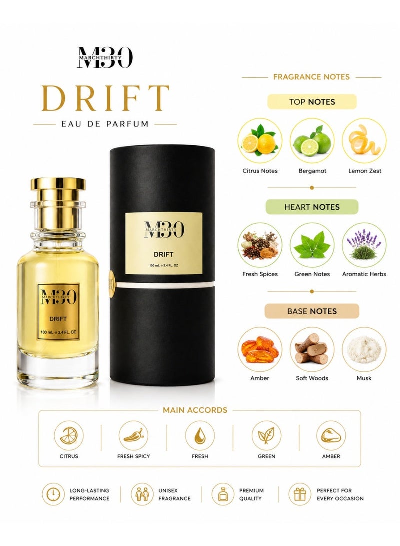 March Thirty MarchThirty M30 Drift Eau De Parfum for Men & Women, 100ml – Fresh Citrus, Green & Amber Fragrance - Image 3