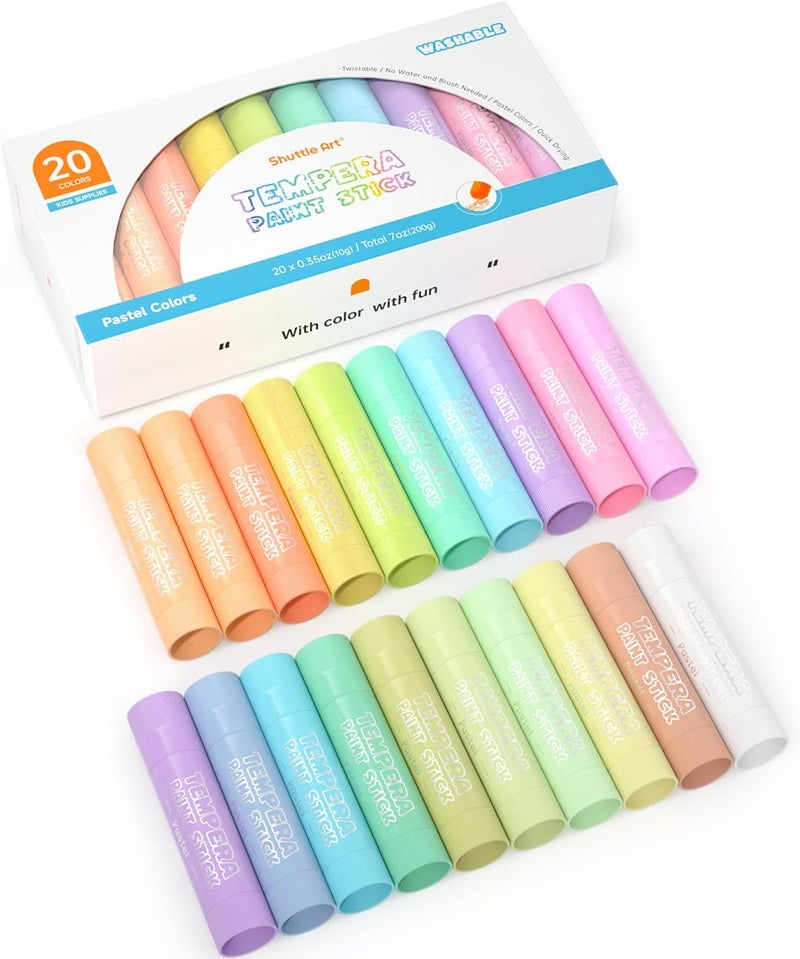 Shuttle Art Tempera Colouring Pens, 20 Pastel Solid Tempera Gouache Colouring Pencils for Children, Quick Drying, Can Be Used on Paper, Wood, Glass, Ceramic, Canvas, Wax Crayons from 1 Year - Image 1