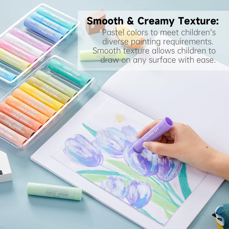 Shuttle Art Tempera Colouring Pens, 20 Pastel Solid Tempera Gouache Colouring Pencils for Children, Quick Drying, Can Be Used on Paper, Wood, Glass, Ceramic, Canvas, Wax Crayons from 1 Year - Image 5