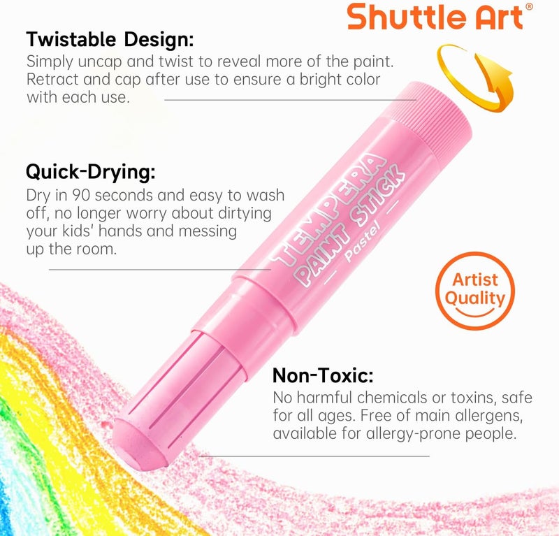 Shuttle Art Tempera Colouring Pens, 20 Pastel Solid Tempera Gouache Colouring Pencils for Children, Quick Drying, Can Be Used on Paper, Wood, Glass, Ceramic, Canvas, Wax Crayons from 1 Year - Image 4