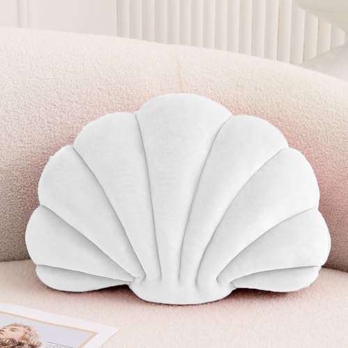 XIAIJIA Seashell Decorative Pillow Shell Shaped Throw Pillow 3D Insert Beach Pillow Soft Velvet Pillow Sea Ocean Decoration Couch Bed Pillow Cushions(White,14 X 11 inch) - Image 1