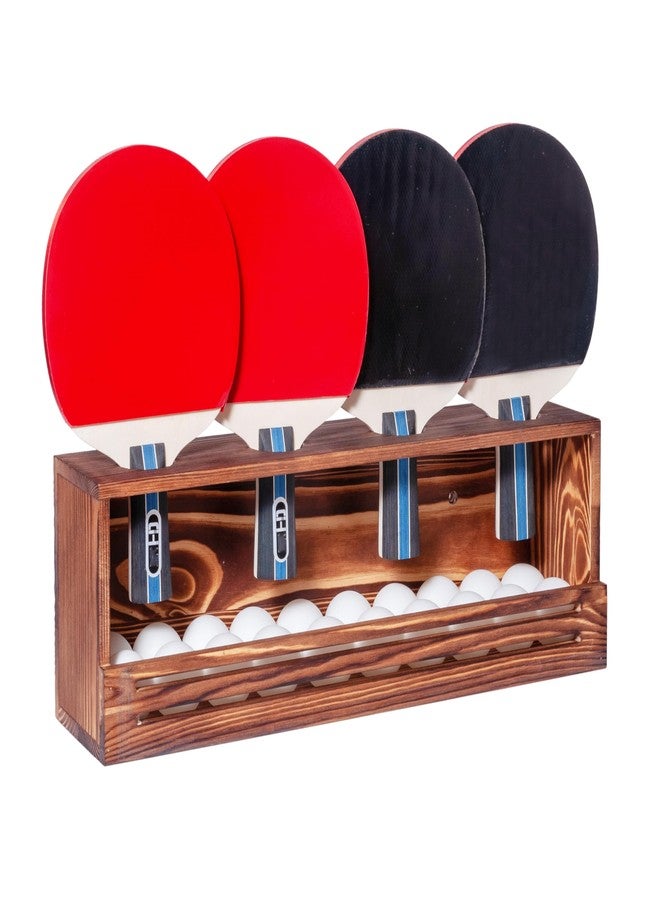 humberboat Ping Pong Paddle Storage Rack, Wall-Mount Table Tennis Paddle Display Holder for 4 Paddles and Ball Storage Shelf, Pine-Wood Ping Pong Rack for Game Room, Bar, Garage, Office, Home - Image 1