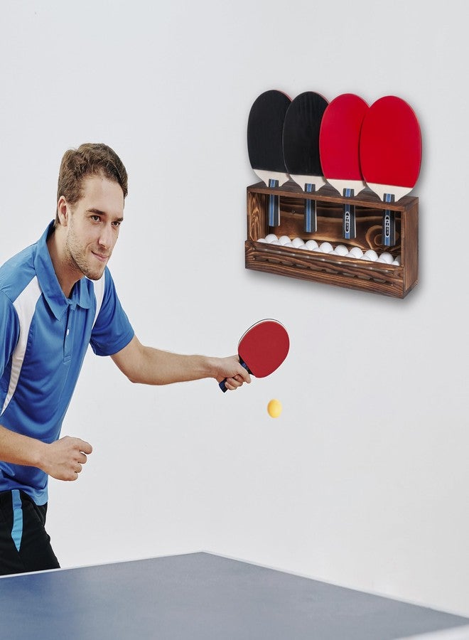 humberboat Ping Pong Paddle Storage Rack, Wall-Mount Table Tennis Paddle Display Holder for 4 Paddles and Ball Storage Shelf, Pine-Wood Ping Pong Rack for Game Room, Bar, Garage, Office, Home - Image 5