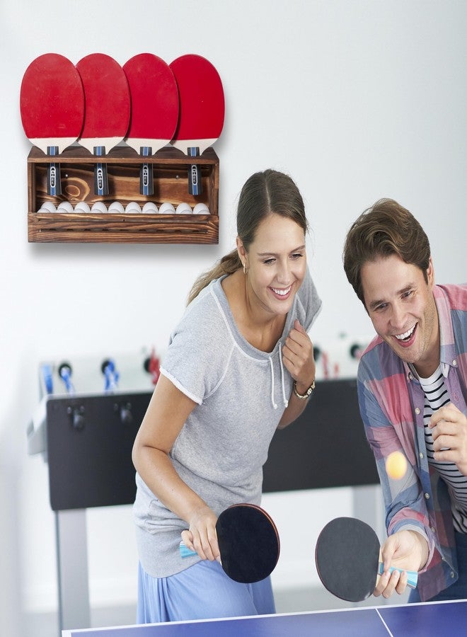 humberboat Ping Pong Paddle Storage Rack, Wall-Mount Table Tennis Paddle Display Holder for 4 Paddles and Ball Storage Shelf, Pine-Wood Ping Pong Rack for Game Room, Bar, Garage, Office, Home - Image 4