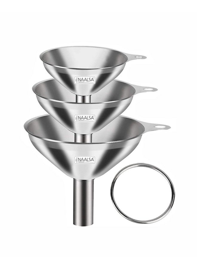 NAALSA CROWN 3pc Funnels Set Small/Medium/Large Food Grade Stainless Steel funnel for oil dispenser for Ghee, Liquids, Essential Oils, Powder funnel for kitchen use - Image 1