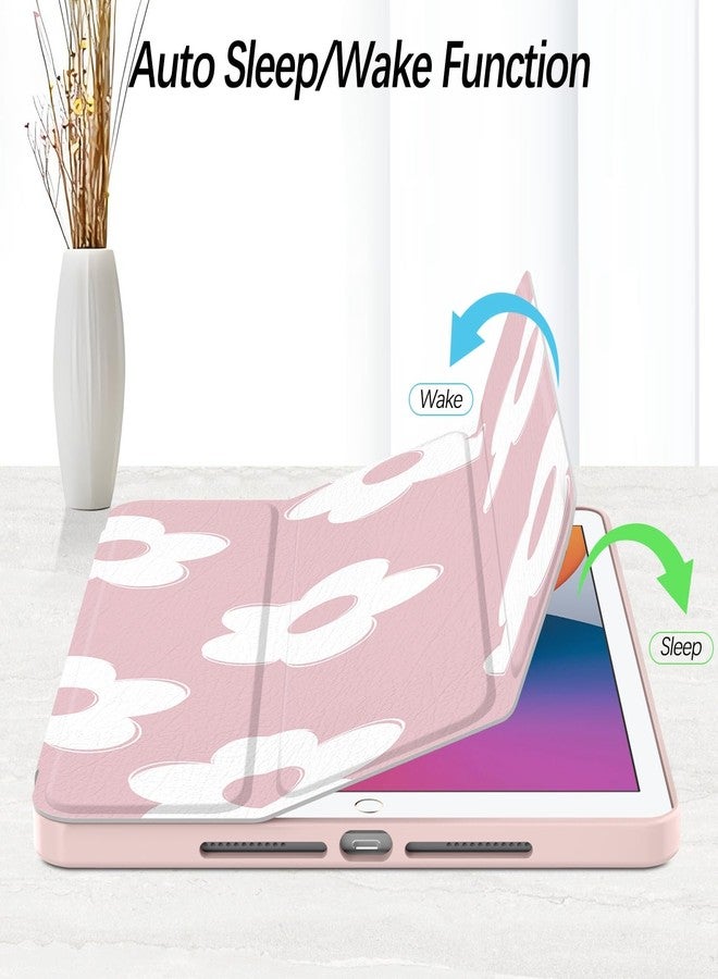 Xkladz جراب Xkladz لأجهزة iPad من الجيل التاسع/الثامن/السابع (2021/2020/2019) مقاس 10.2 بوصة، جراب مع حامل قلم، غطاء خلفي شفاف، تصميم أنيق وجذاب للنساء والفتيات، خاصية التشغيل/الإيقاف التلقائي، زهور وردية وبيضاء - Image 2