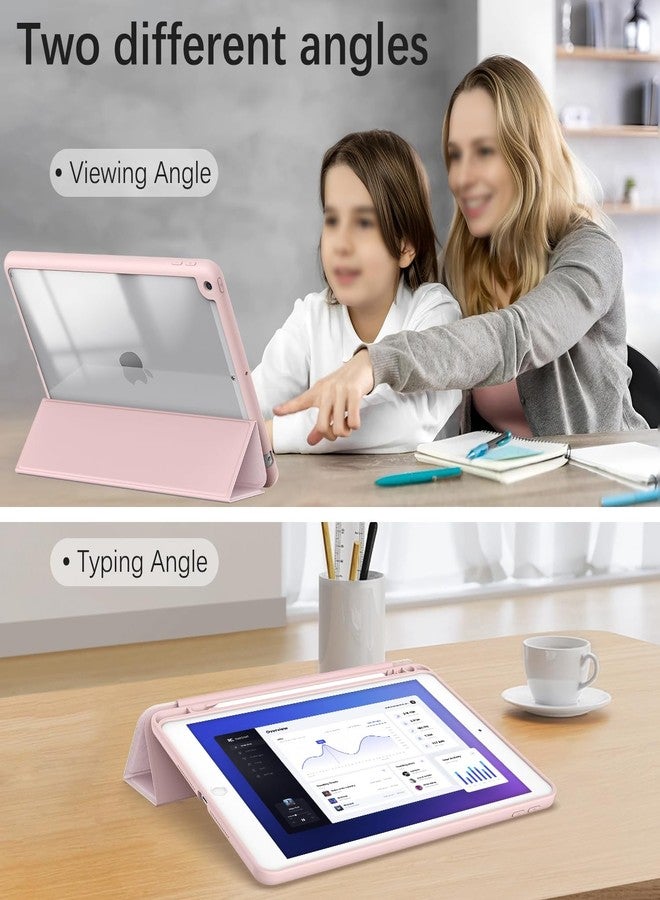 Xkladz جراب Xkladz لأجهزة iPad من الجيل التاسع/الثامن/السابع (2021/2020/2019) مقاس 10.2 بوصة، جراب مع حامل قلم، غطاء خلفي شفاف، تصميم أنيق وجذاب للنساء والفتيات، خاصية التشغيل/الإيقاف التلقائي، زهور وردية وبيضاء - Image 4