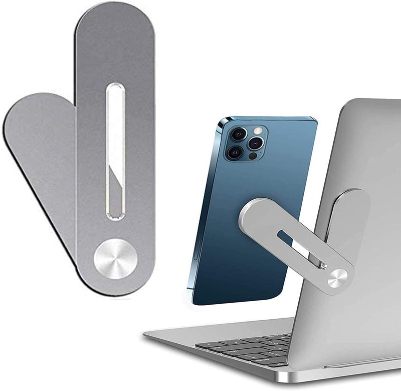 SOOPII Laptop Phone Holder, Laptop or Desktop Monitor Side Mount Phone Holder, Slim Portable Foldable Smartphone Stand, Computer Monitor Expansion Bracket, Compatible with Any Phone, Silver (JDL-35) - Image 1