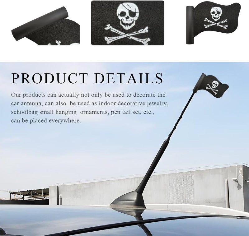 KVAEY Pirate Flag Car Antenna Topper, Automotive Pirate Flag Shaped Antenna Topper, Aerial Ball with Cool Skull Crossbones for Cars Trucks SUVs Antennas, Universal Car Accessories (2 PCS) Multi-goal comprehensive design - Image 3