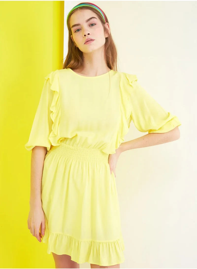 trendyol Crew Neck Flounce Sleeve Dress