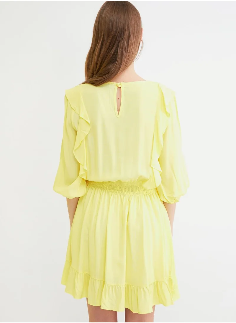 trendyol Crew Neck Flounce Sleeve Dress