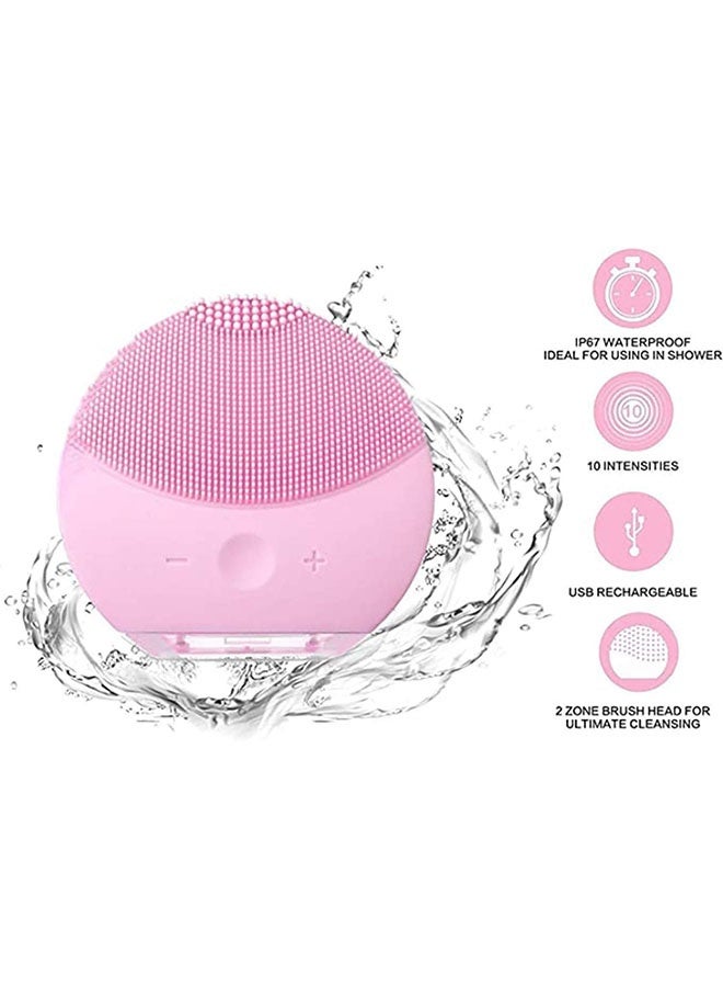 Electric Mini Silicon Facial Cleansing Brush, Deep Cleansing Face Massager for All Skin Type, Waterproof and USB Rechargeable, Light Pink - Image 2