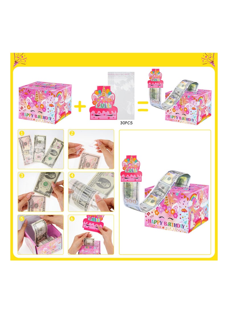Excefore Happy Birthday Money Box for Cash Gift Pull, Cute Unicorn Birthday Gift Box for Boy Girl, Surprise Birthday Gift Ideas Party Decoration, Small Gift Boxes Pink  - Image 3