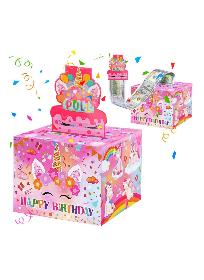 Excefore Happy Birthday Money Box for Cash Gift Pull, Cute Unicorn Birthday Gift Box for Boy Girl, Surprise Birthday Gift Ideas Party Decoration, Small Gift Boxes Pink  - Image 1