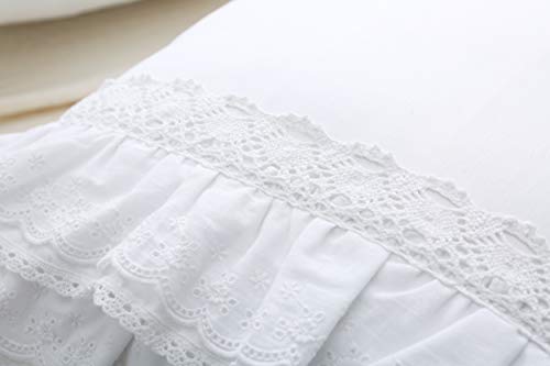 Meaning4 White Lace Square Pillow Covers Euro Shams with Ruffles Cotton 18"X18" 2-Pack Zipper Closure Luxury Elegant - Image 4