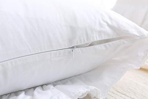 Meaning4 White Lace Square Pillow Covers Euro Shams with Ruffles Cotton 18"X18" 2-Pack Zipper Closure Luxury Elegant - Image 3