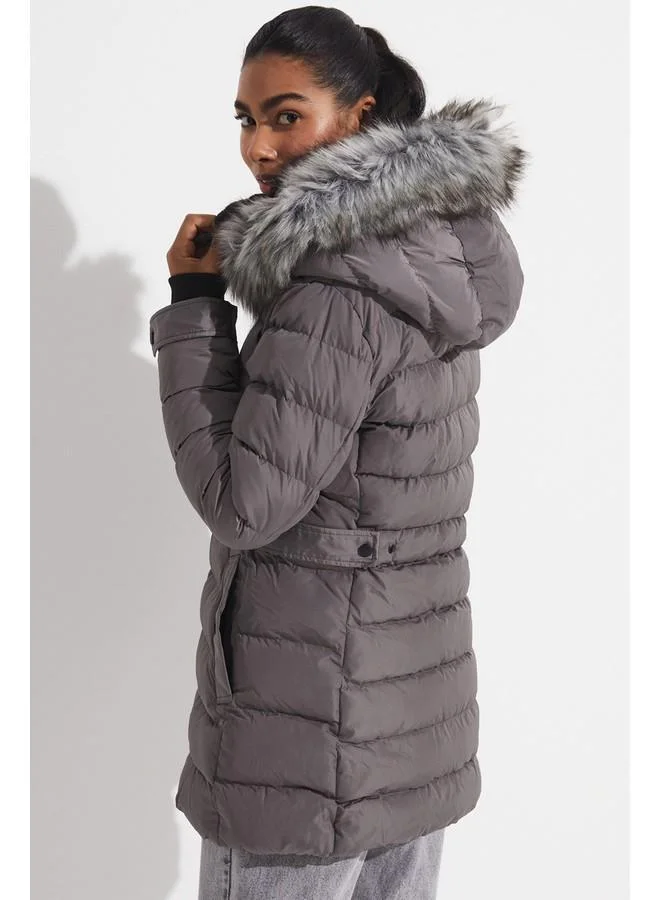 JUNE June Exclusive Fiber Filled Hooded Coat Grey