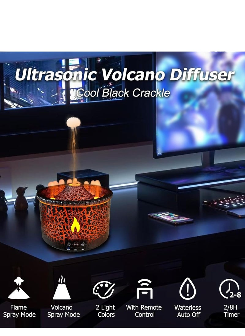 Volcano Diffuser, Essential Oil Diffuser 300ml Volcano Humidifier with Flame & Volcano Mist Mode, 2 Colors, Timer, Auto Shut-Off Remote Control Flame Diffusers for Home Bedroom