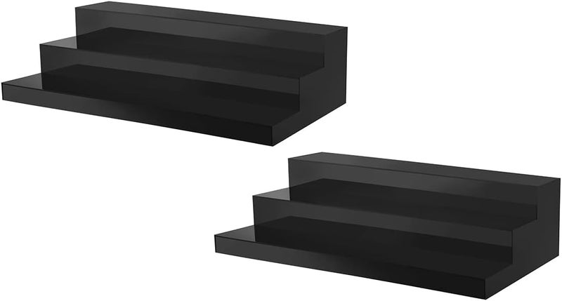 TPGP CiaoHER Large Acrylic Wine Liquor Bottle Rack 3 Tier Black Countertop Riser Display - 2 Pack - Image 1