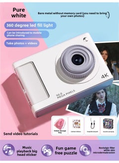 Generic Retro Cat Ccd Camera Students Soul Children Girls Travel Campus Digital Y2 Camera Can Import Mobile Phone-Body Color:Pure White  - Official Standard Configuration  - Image 1