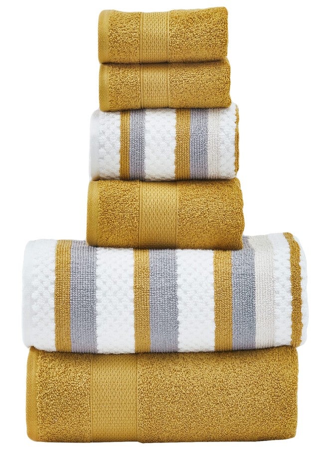 Modern Threads Pax 6-Piece Reversible Yarn Dyed Jacquard Towel Set - Bath Towels, Hand Towels, & Washcloths - Super Absorbent & Quick Dry - 100% Combed Cotton, Mustard - Image 1