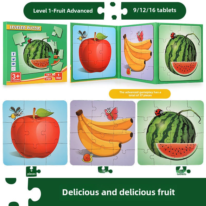 Book Folding Magnetic Advanced Spelling Books Children's Baby Magnetic Early Education Kindergarten Boys and Girls Educational Toys([Package 2] New Advanced Magnetic Puzzle-Fruit) - Image 1