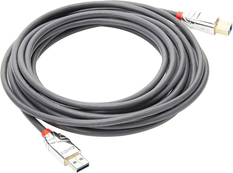 ليندا LINDY 36664 كابل USB 3.0 من النوع A إلى B، خط كرومو - رمادي، 5 متر - Image 1