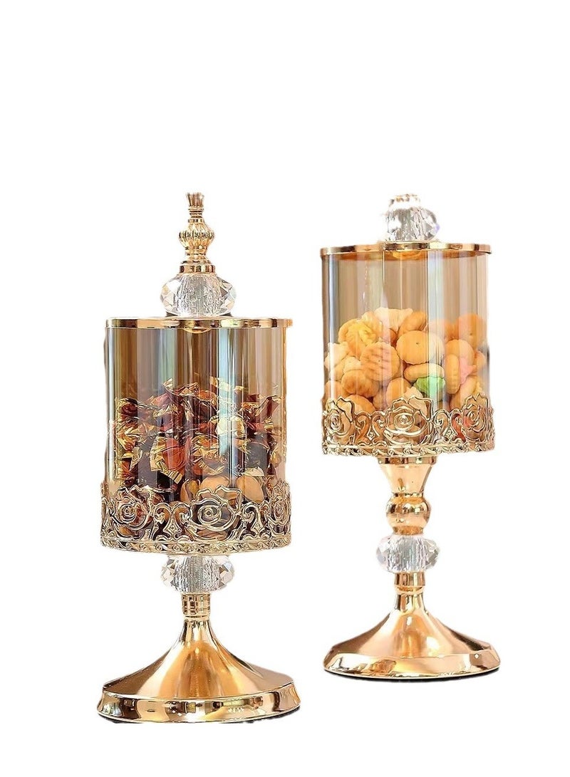 Y&D 2 Pcs Candy Jars with Lids Vintage, 13 inches Glass Candy Jars with Lids for Candy Buffet, Large  Jars with Lids for Bathroom, Kitchen, Wedding Home Kitchen Gold - Image 1