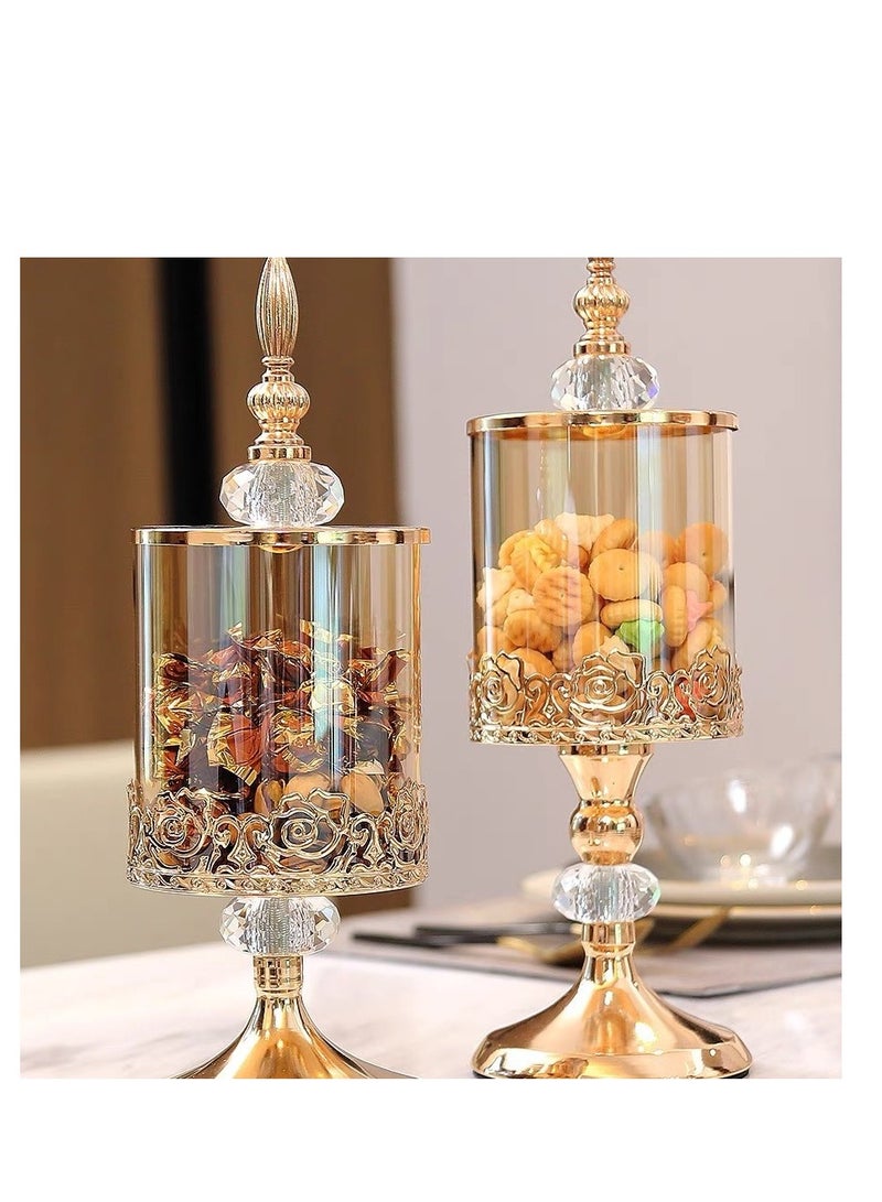 Y&D 2 Pcs Candy Jars with Lids Vintage, 13 inches Glass Candy Jars with Lids for Candy Buffet, Large  Jars with Lids for Bathroom, Kitchen, Wedding Home Kitchen Gold - Image 2