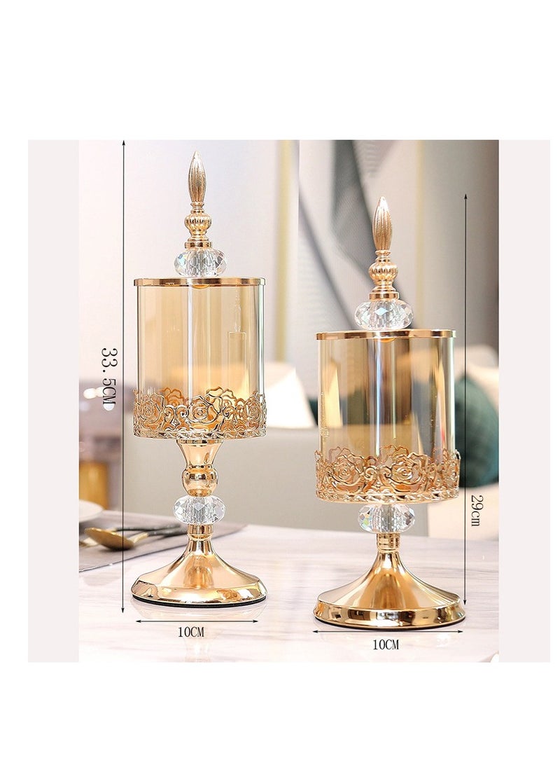 Y&D 2 Pcs Candy Jars with Lids Vintage, 13 inches Glass Candy Jars with Lids for Candy Buffet, Large  Jars with Lids for Bathroom, Kitchen, Wedding Home Kitchen Gold - Image 3
