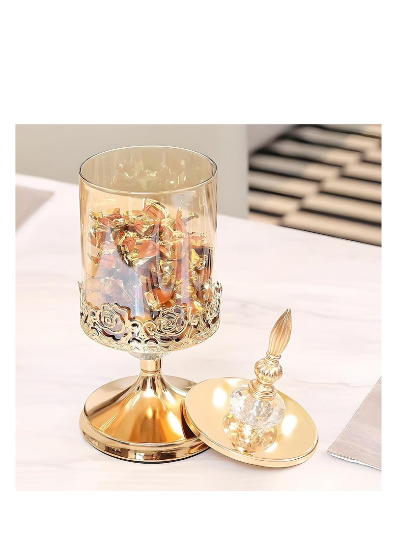 Y&D 2 Pcs Candy Jars with Lids Vintage, 13 inches Glass Candy Jars with Lids for Candy Buffet, Large  Jars with Lids for Bathroom, Kitchen, Wedding Home Kitchen Gold - Image 4