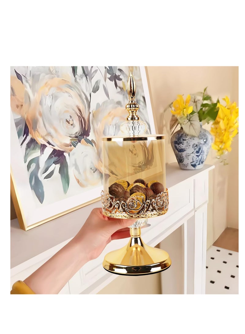 Y&D 2 Pcs Candy Jars with Lids Vintage, 13 inches Glass Candy Jars with Lids for Candy Buffet, Large  Jars with Lids for Bathroom, Kitchen, Wedding Home Kitchen Gold - Image 5