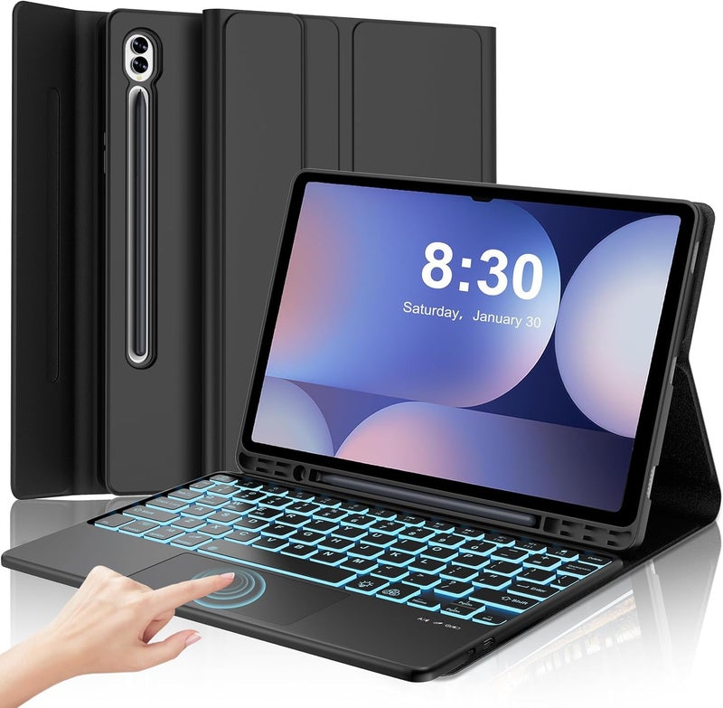 Microware Keyboard Case for Samsung Galaxy Tab S8 Plus/S7 Plus/S7 FE 12.4 Inch, Magnetic Detachable Wireless Bluetooth Keyboard, Smart Touchpad Cover with Pen Holder(Normal Trackpad, S7 FE 12.4 inch) - Image 1