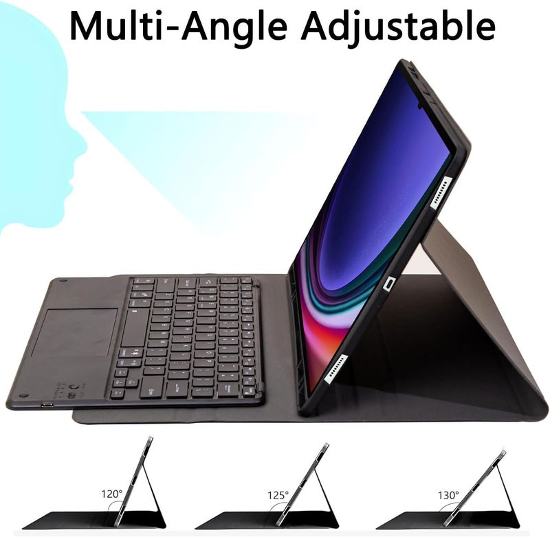 Microware Keyboard Case for Samsung Galaxy Tab S8 Plus/S7 Plus/S7 FE 12.4 Inch, Magnetic Detachable Wireless Bluetooth Keyboard, Smart Touchpad Cover with Pen Holder(Normal Trackpad, S7 FE 12.4 inch) - Image 4