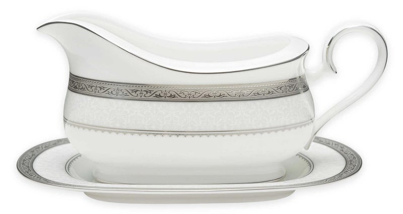 Noritake Odessa 2Piece Gravy Boat with Stand Platinum