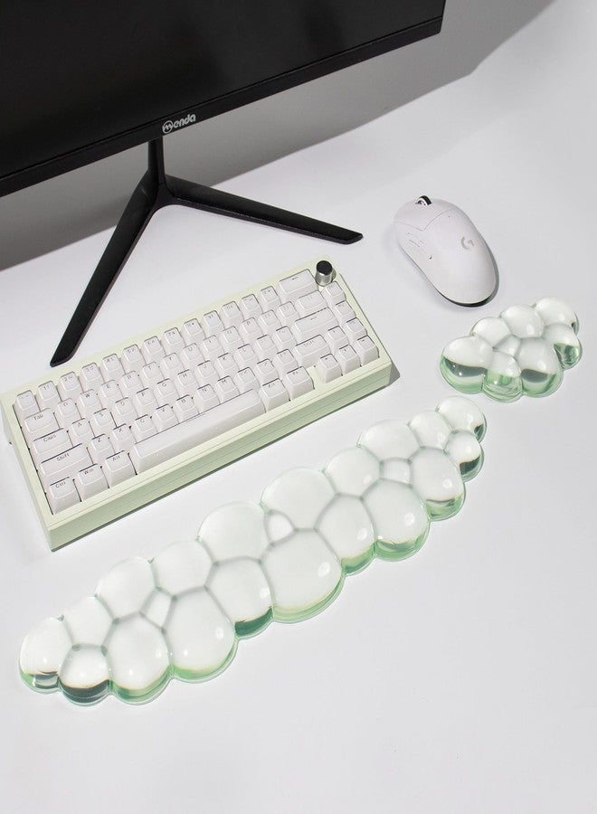 Sumgsn Clear Gel Wrist Rest for Keyboard and Mouse, Green Cloud Keyboard Wrist Rest Set, Cute Ergonomic Silicone Wrist Rest for Keyboard 60%/68%/75% - Image 4