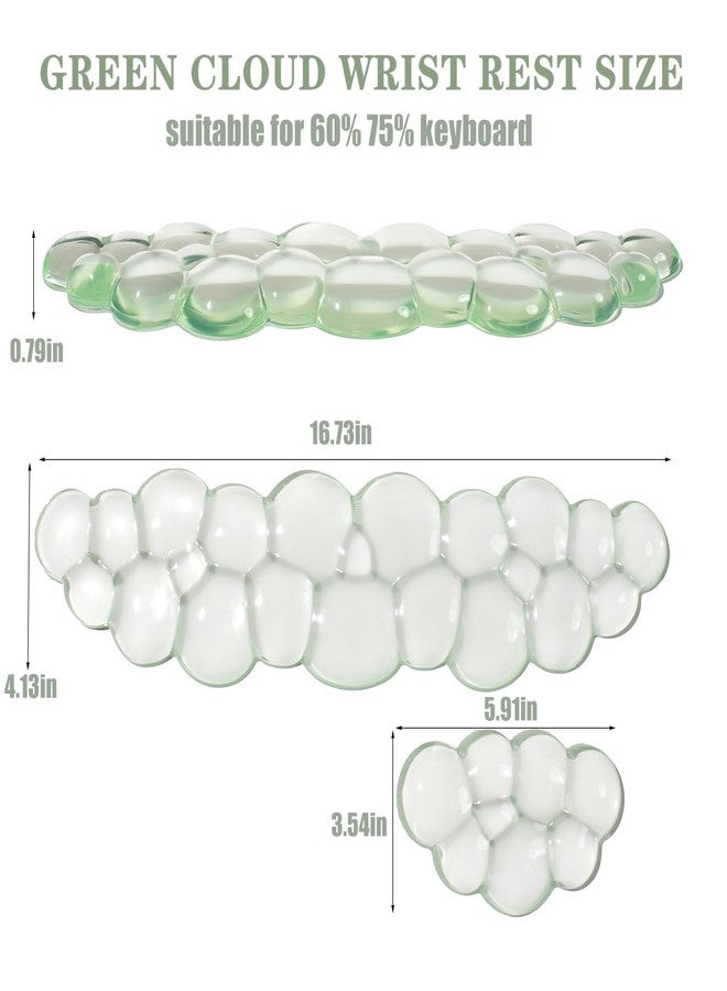 Sumgsn Clear Gel Wrist Rest for Keyboard and Mouse, Green Cloud Keyboard Wrist Rest Set, Cute Ergonomic Silicone Wrist Rest for Keyboard 60%/68%/75% - Image 3