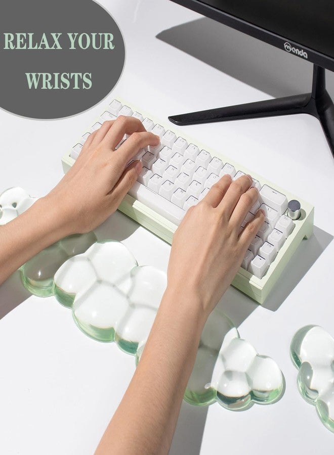 Sumgsn Clear Gel Wrist Rest for Keyboard and Mouse, Green Cloud Keyboard Wrist Rest Set, Cute Ergonomic Silicone Wrist Rest for Keyboard 60%/68%/75% - Image 5
