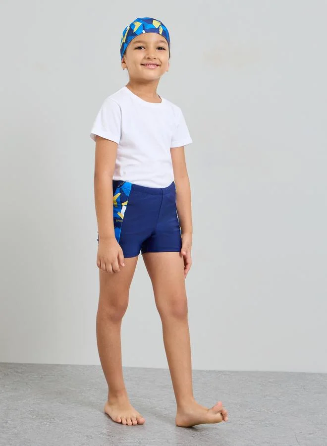ستايلي Boys Side Pannel Print Swim Shorts with Cap