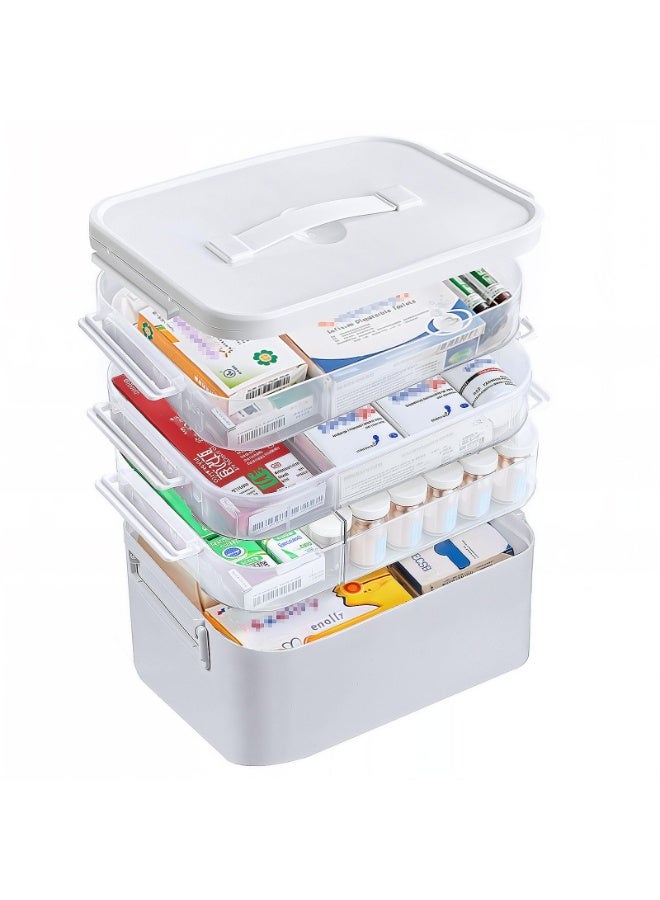 كيلا منظم خزانة أدوية محمول بأربع طبقات، صندوق تخزين أدوية كبير بمقبض، صندوق إسعافات أولية بلاستيكي فارغ، منظم مستلزمات طبية متعدد الأغراض، تخزين أدوية مع 3 صواني قابلة للإزالة - Image 1